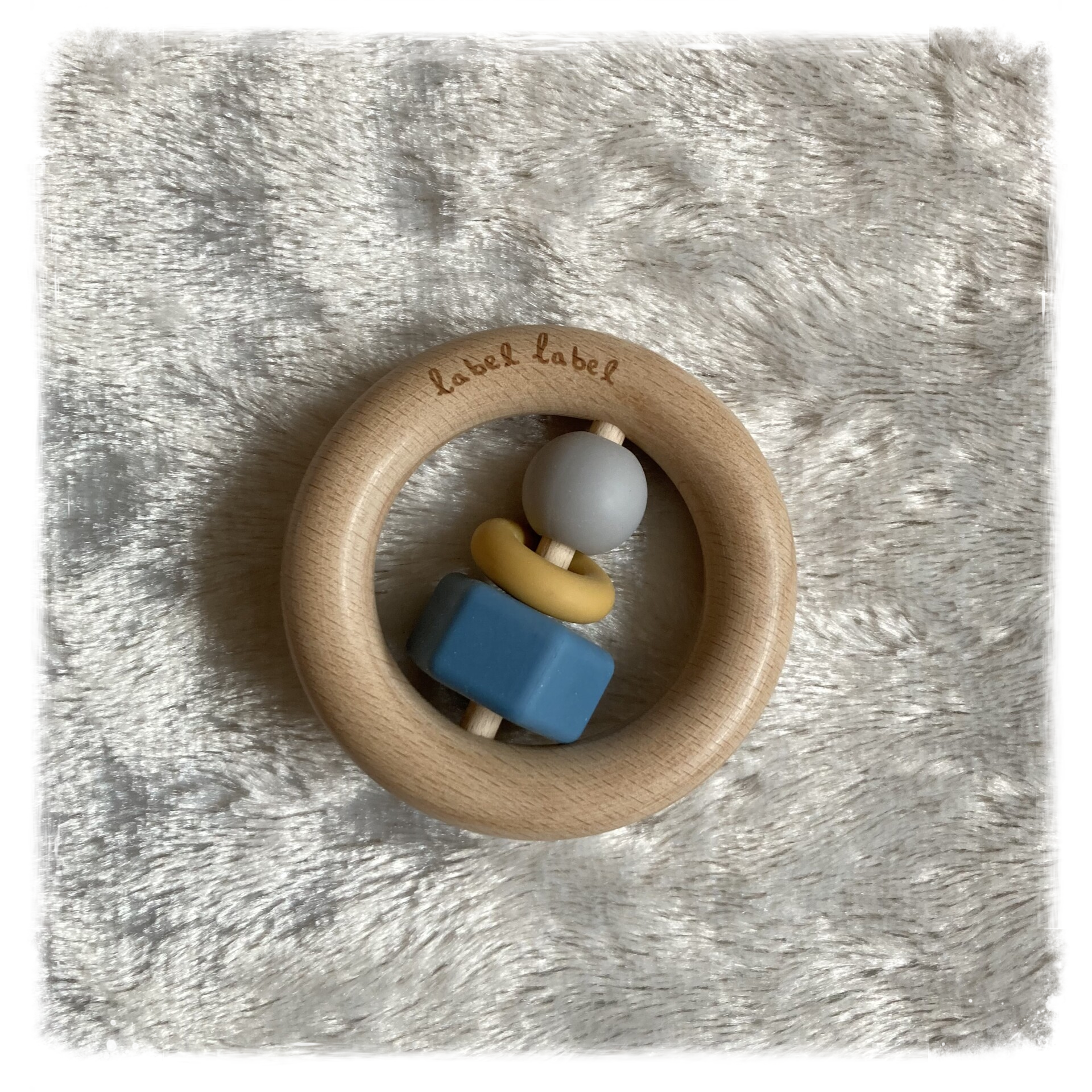 Label Label bijtring siliconen & hout blauw