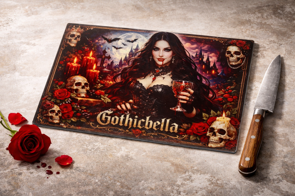 Gothicbella“ – Exklusives Glas-Schneidebrett für die dunkle Seite der Küche, Handmade – Geschenkidee Küche 🤍 kostenloser Versand