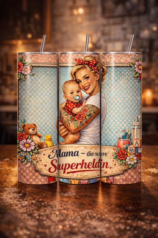 Mama Becher „Die wahre Superheldin“ – 20oz Skinny Tumbler