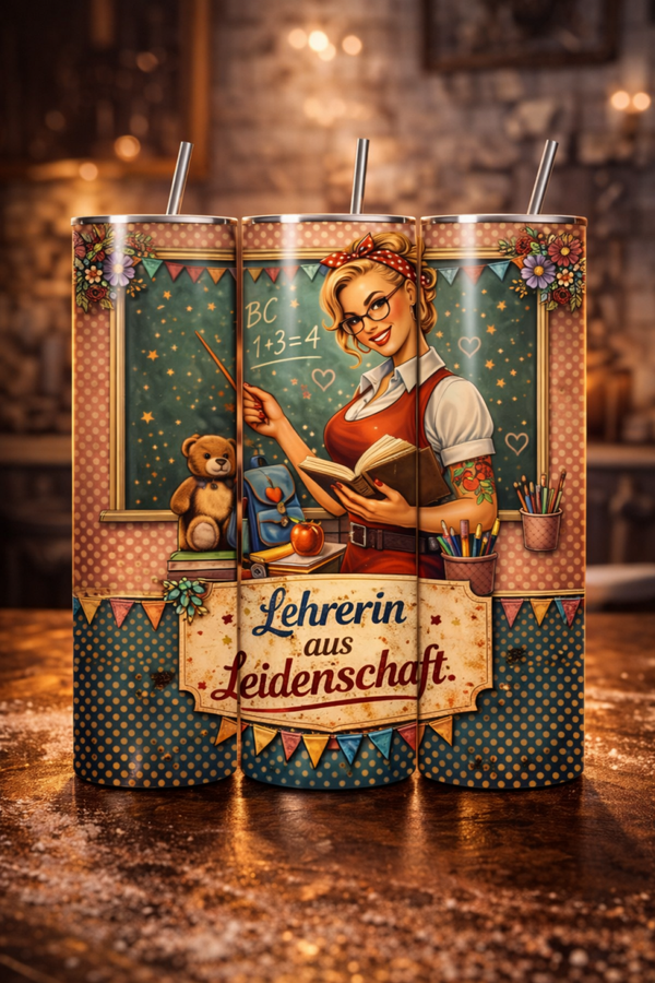 Lehrerin Thermobecher – „Wissen ist eine Superkraft“ | Retro Teacher Tumbler | Geschenk für Lehrerinnen | 590 ml Edelstahl Becher mit Strohhalm