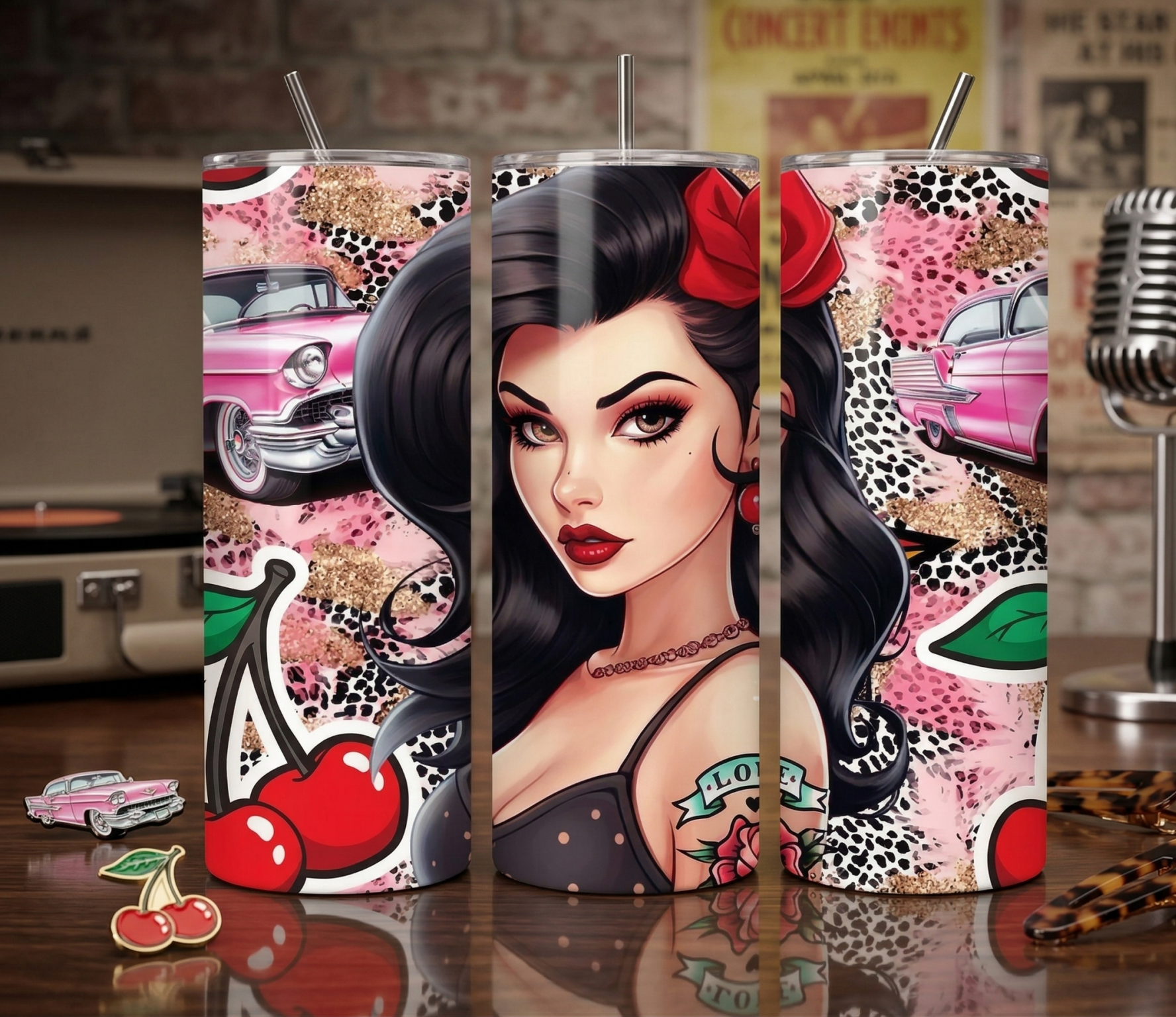 Rockabilly Tumbler 20oz – Pin-up & Vintage Car Design