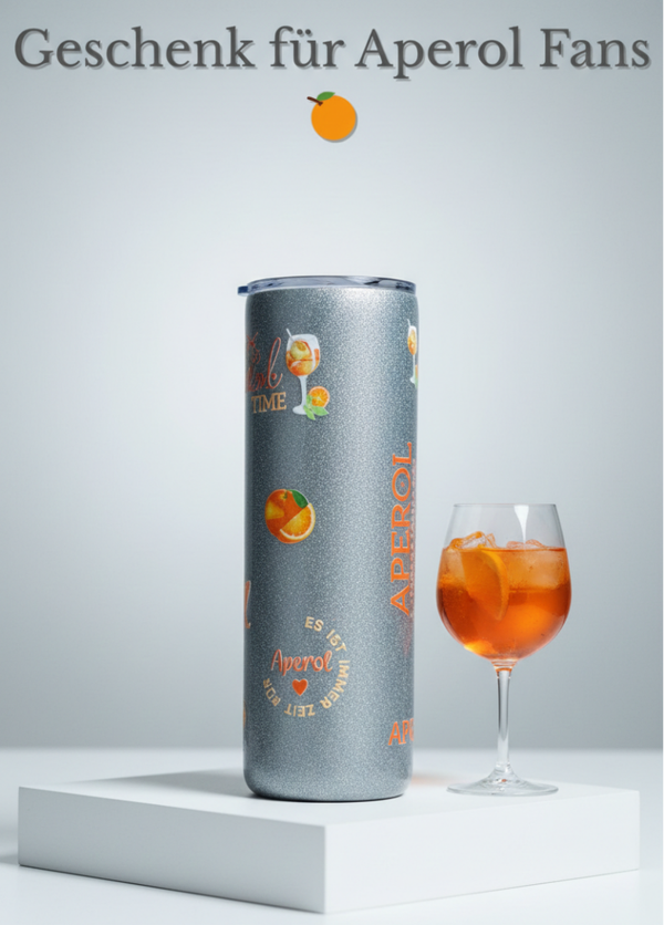Sommer Spritz Thermobecher – Handmade Glitzer Einzelstück | Geschenkidee für Aperitif Fans