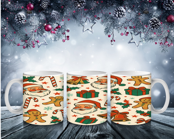 Retro Christmas Cheer – Santa & Gingerbread Tasse