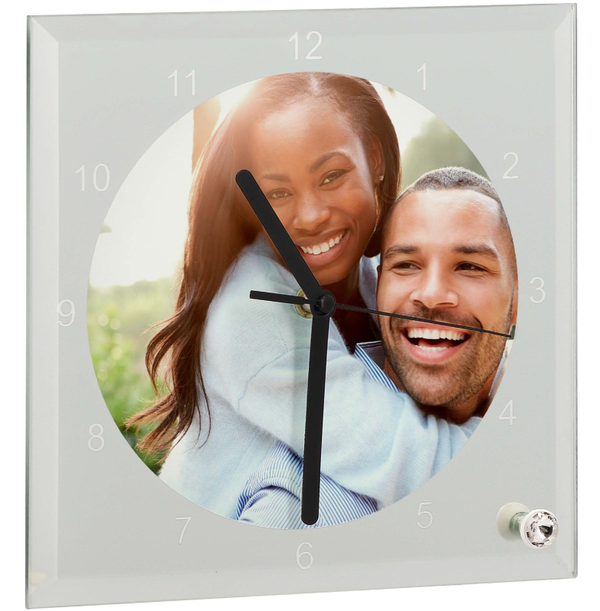 Horloge verre ronde 20cm - Aiguilles noires
