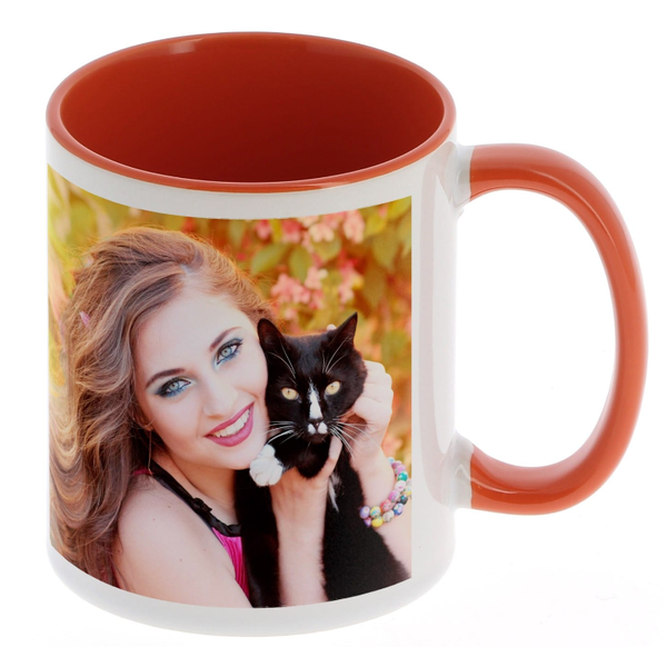 Mug céramique - Blanc/poignée et intérieur orange