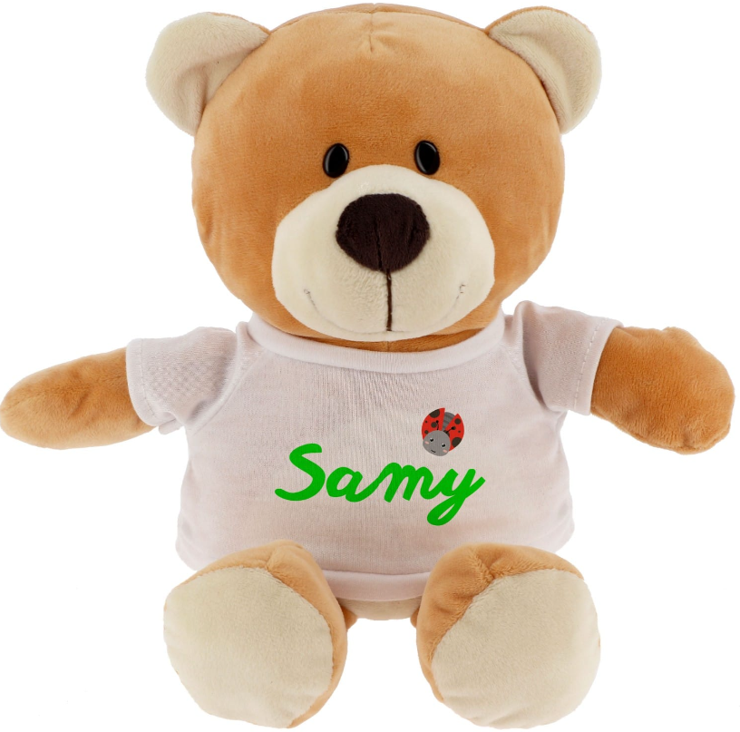 Peluche Ours + T-shirt blanc - Hauteur 23cm