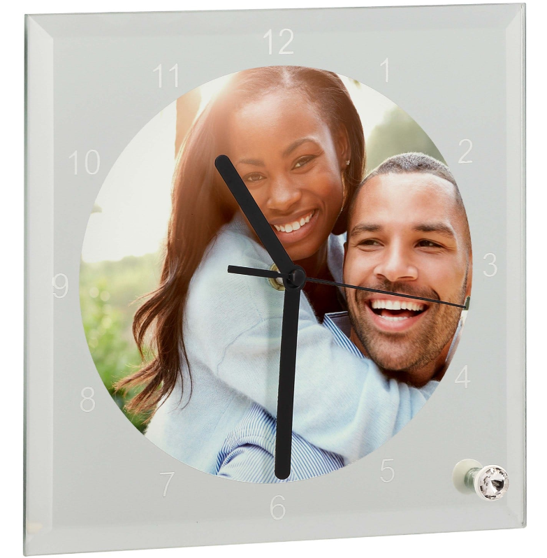 Horloge verre ronde 20cm - Aiguilles noires
