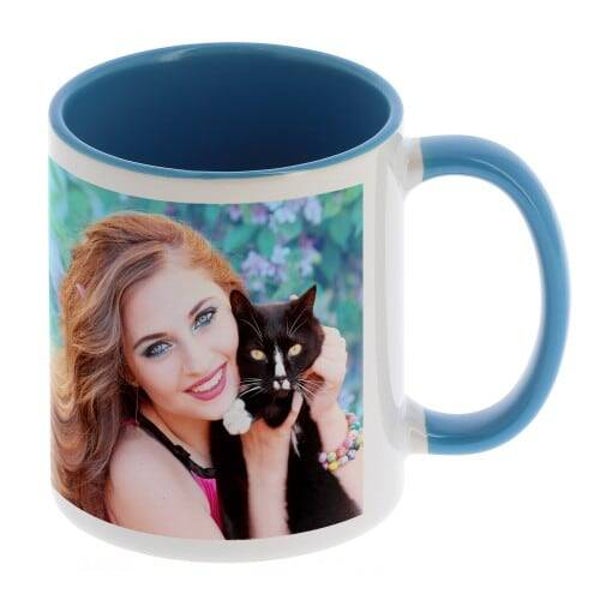 Mug céramique -Blanc/poignée et intérieur bleu clair