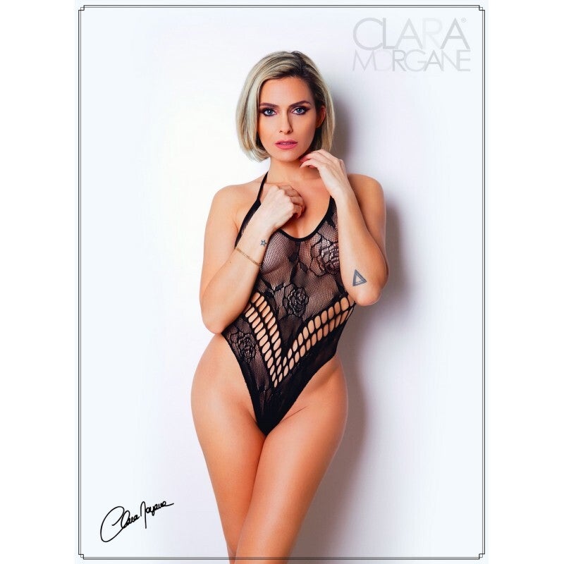 Body effet string sexy noir en résille - Le Numéro 4 - Collection Body CLARA MORGANE