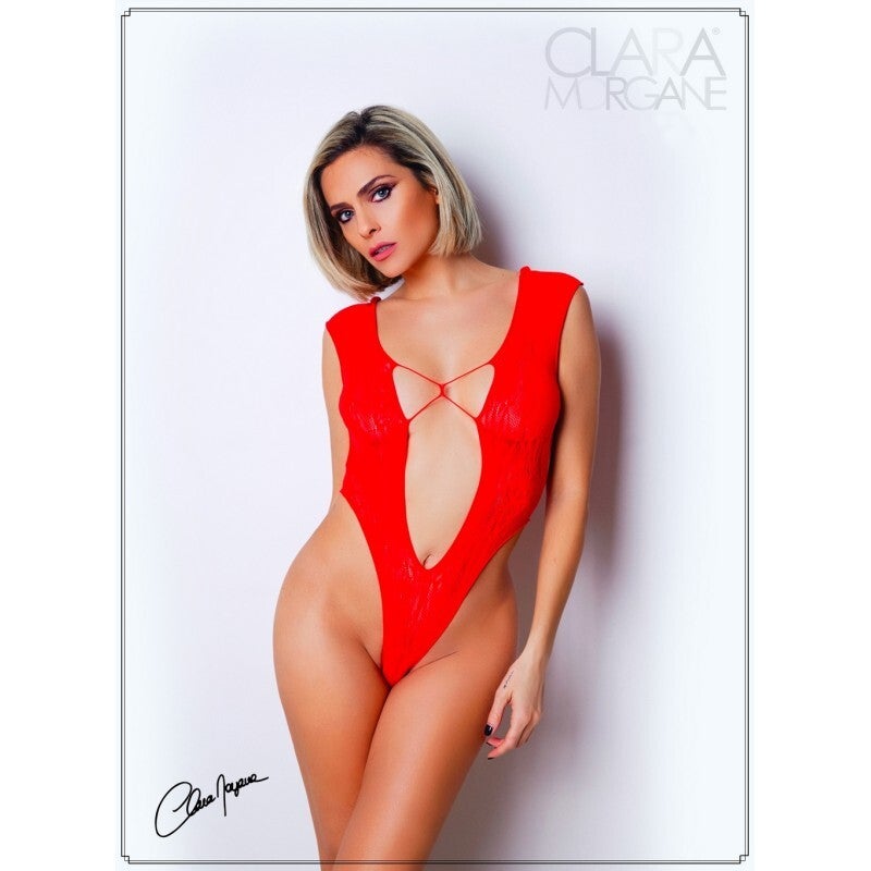 Body Rouge avec décolleté plongeant - Le Numéro 2 - Collection Body CLARA MORGANE