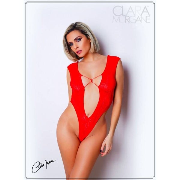 Body Rouge avec décolleté plongeant - Le Numéro 2 - Collection Body CLARA MORGANE
