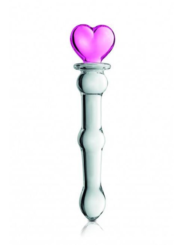 Gode en verre bicolor avec boules et coeur n°21 Glossy