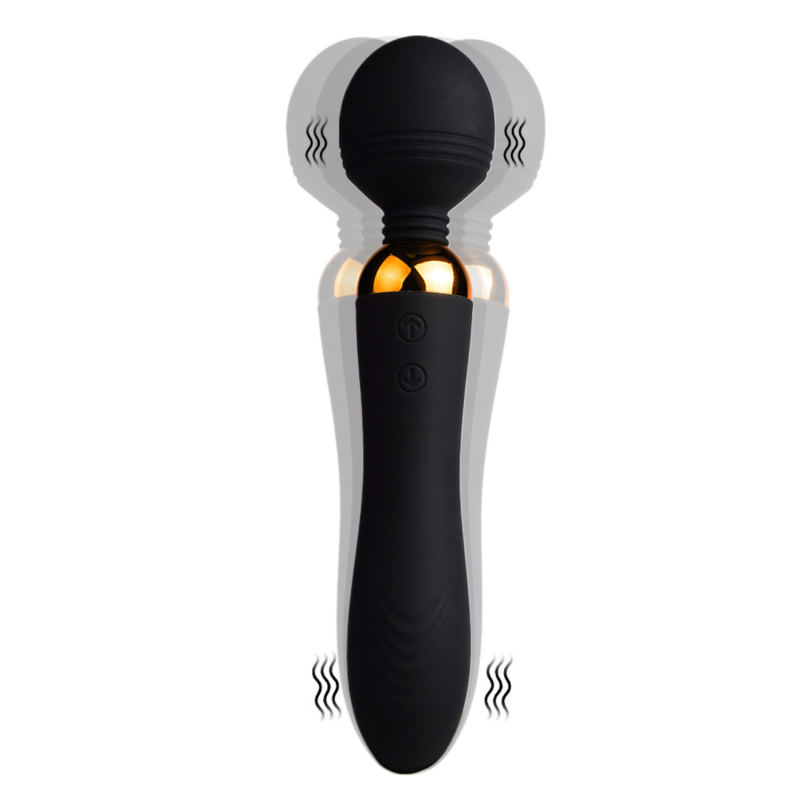 SHAKE Noir, Vibromasseur Wand USB en silicone médical avec 2 puissants moteurs indépendants