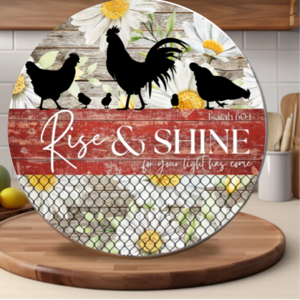 Rise & Shine Farmhouse Rooster Glass Cutting Board