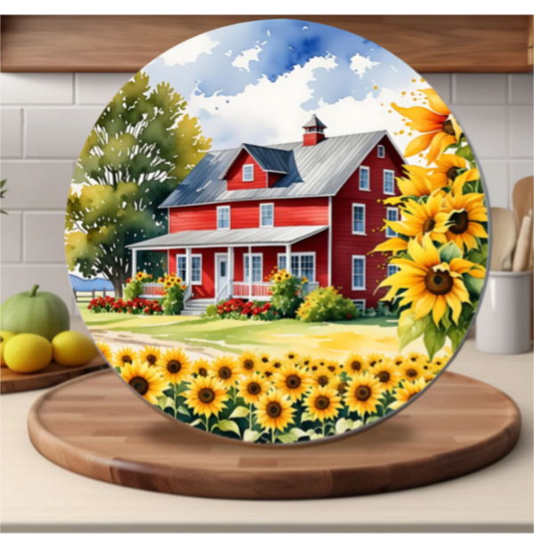 🌻 Product Name: Farmhouse Sunflower Cottage Glass Cutting Board