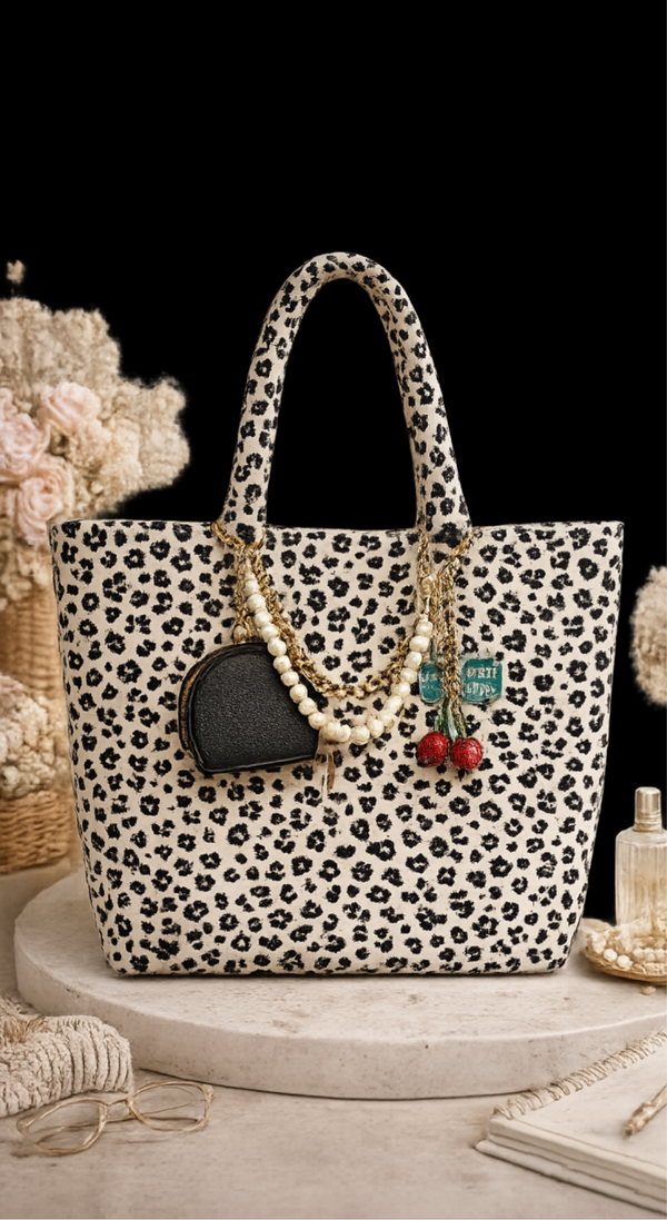 Leopard Print Teacher Tote Bag with Tassel Charm