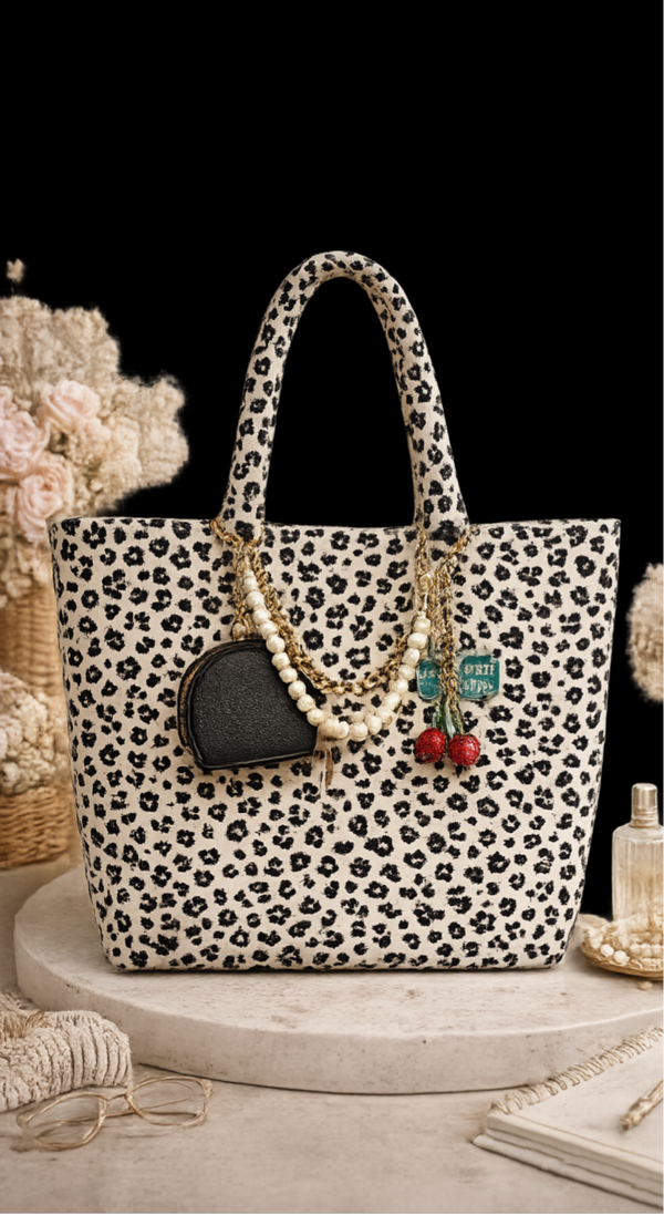 Leopard Print Teacher Tote Bag with Tassel Charm
