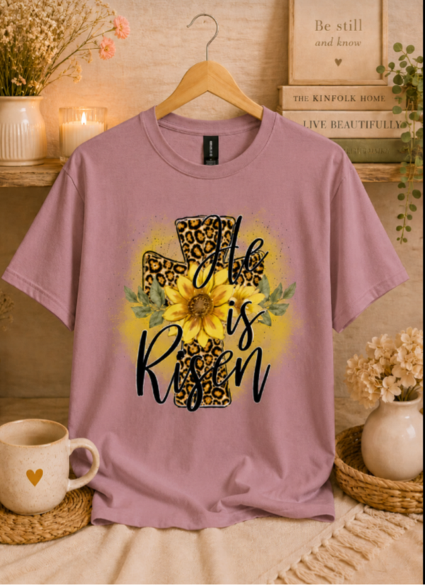 He Has Risen Sunflower Christian T-Shirt