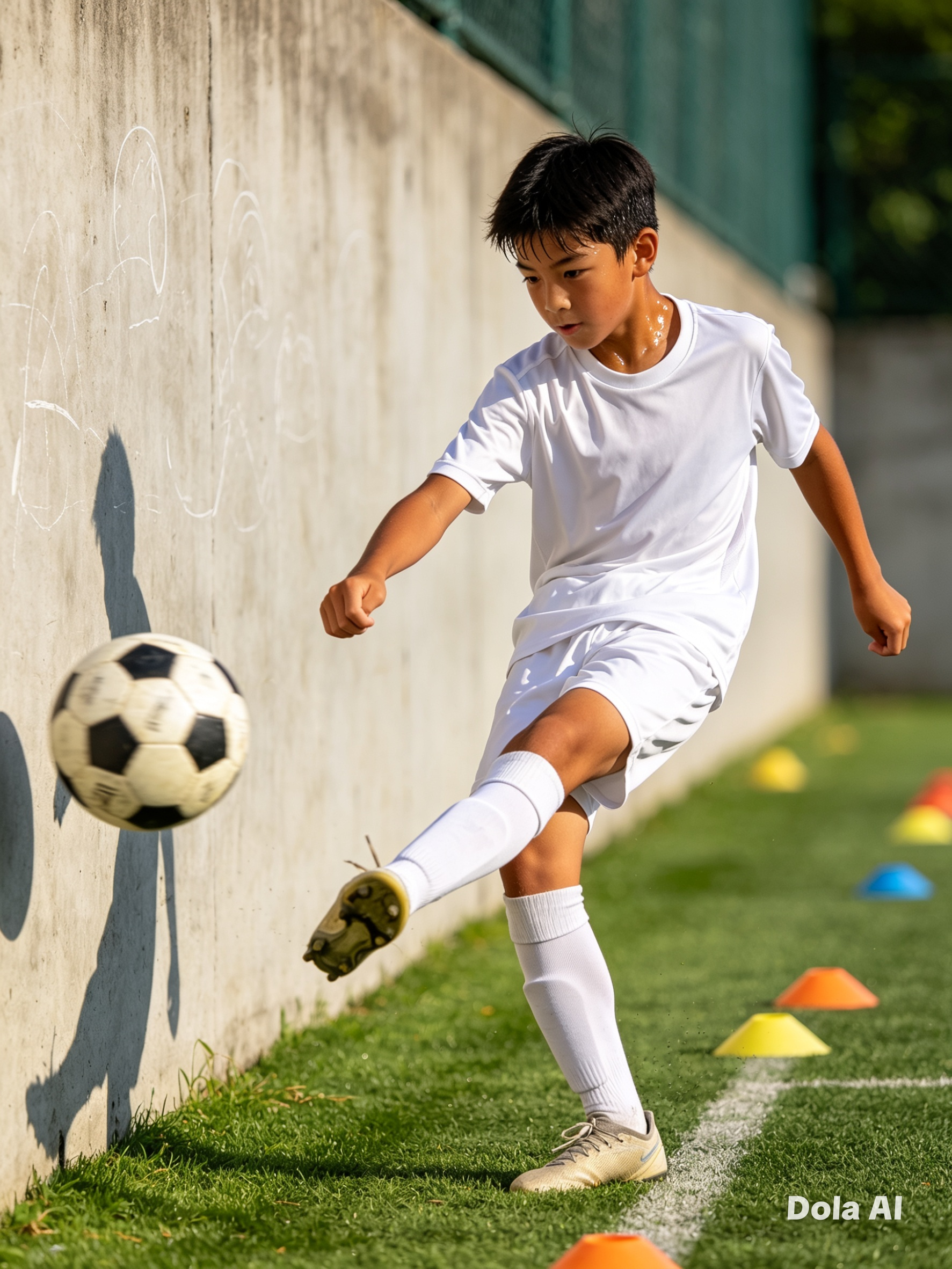 Entrenamiento de pases de fútbol contra la pared a un toque