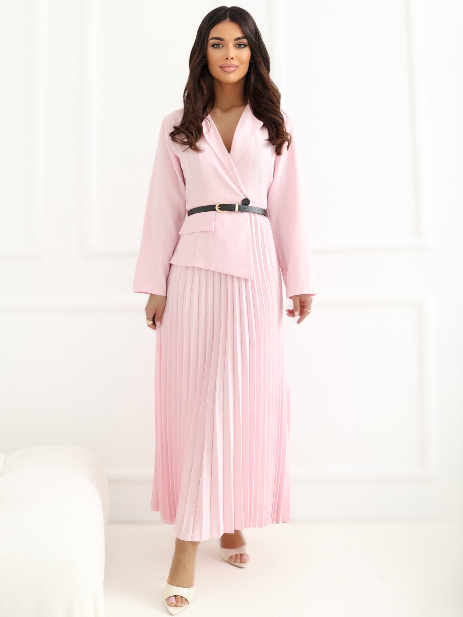 Pleated Dress with Sew-In Jacket