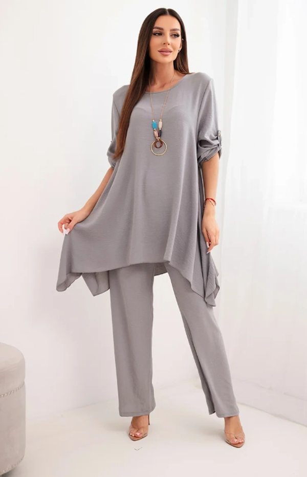 Blouse and Trousers Set with Necklace