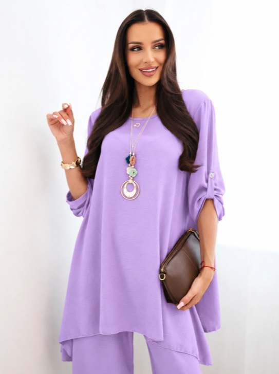 Blouse and Trousers Set with Necklace