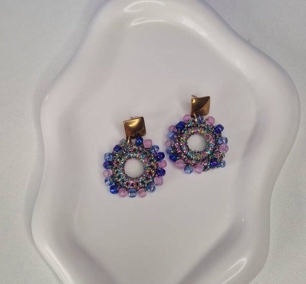 Colorful Handmade Hoop Earrings with Iridescent Thread 💜💙💗