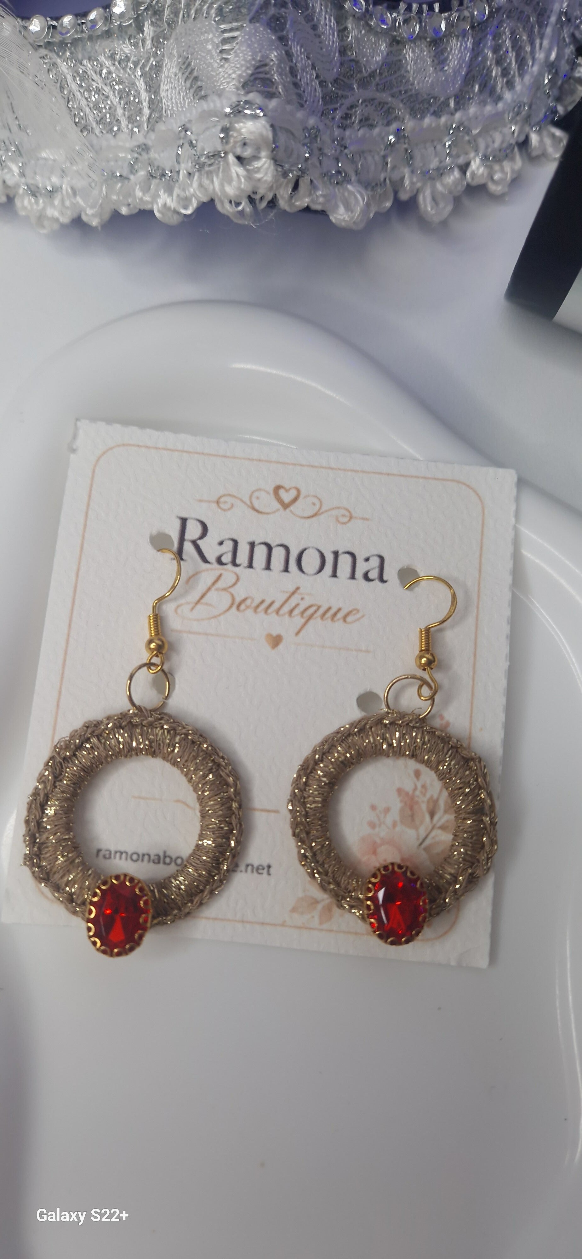 Golden Thread Elegance – Handcrafted Ruby-Inspired Earrings