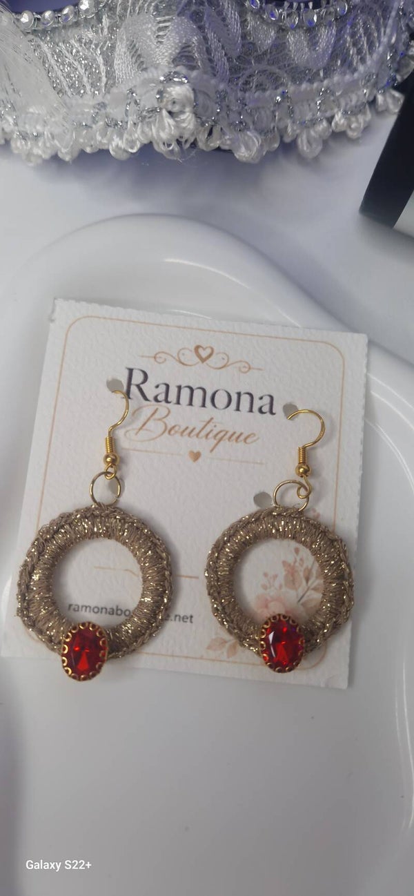 Golden Thread Elegance – Handcrafted Ruby-Inspired Earrings