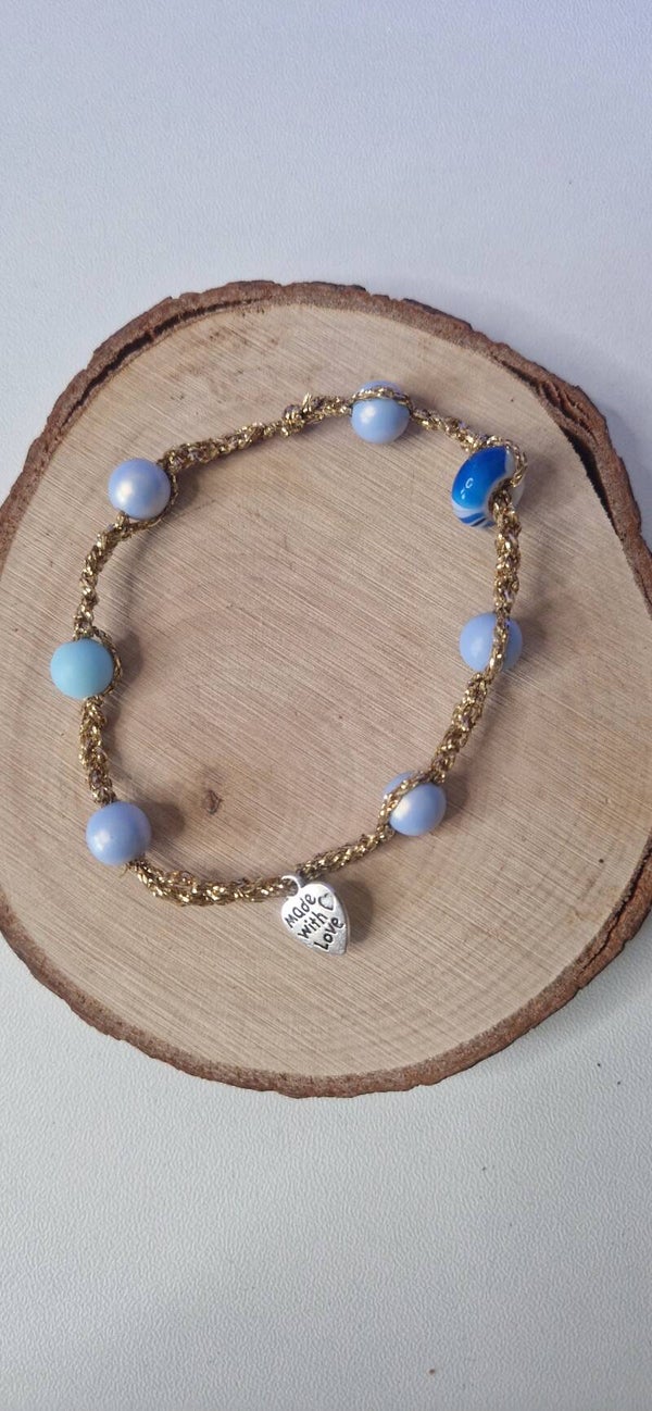 Azure – Handmade Crochet Bracelet with Blue Beads