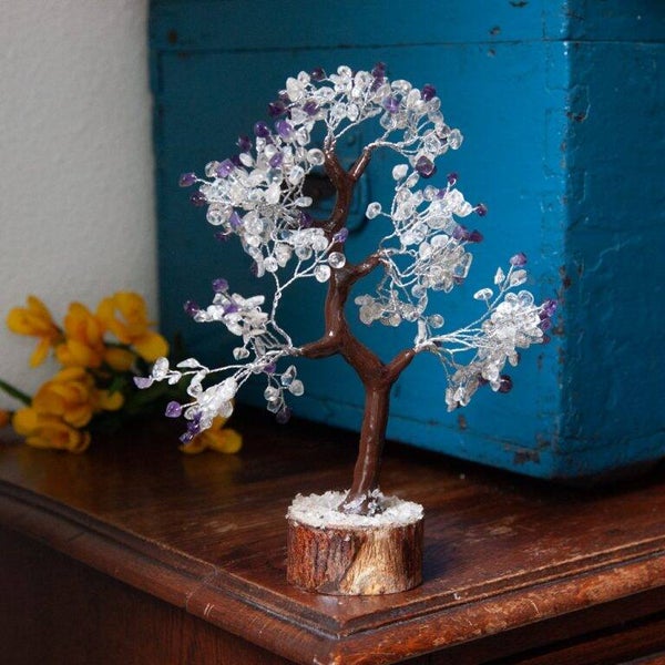 Edelsteenboom Amethist en Bergkristal (22 cm)