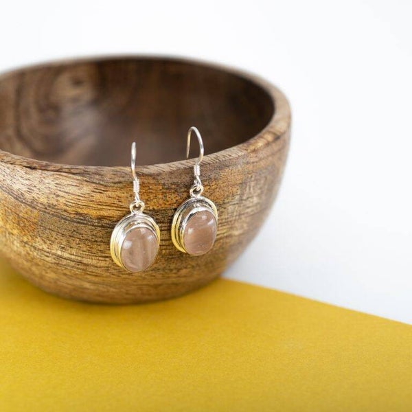 Edelsteen Oorhangers Rozenkwarts 925 Zilver “Usnasha”