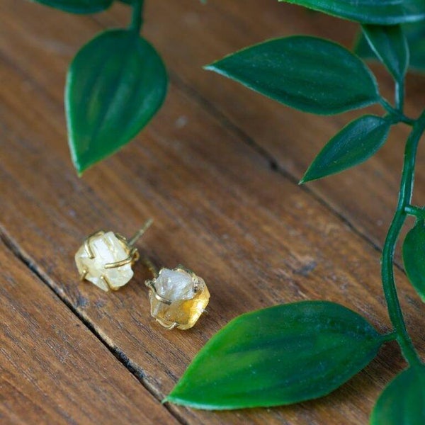 Edelsteen Oorstekers Ruwe Citrien – 925 Zilver & Verguld