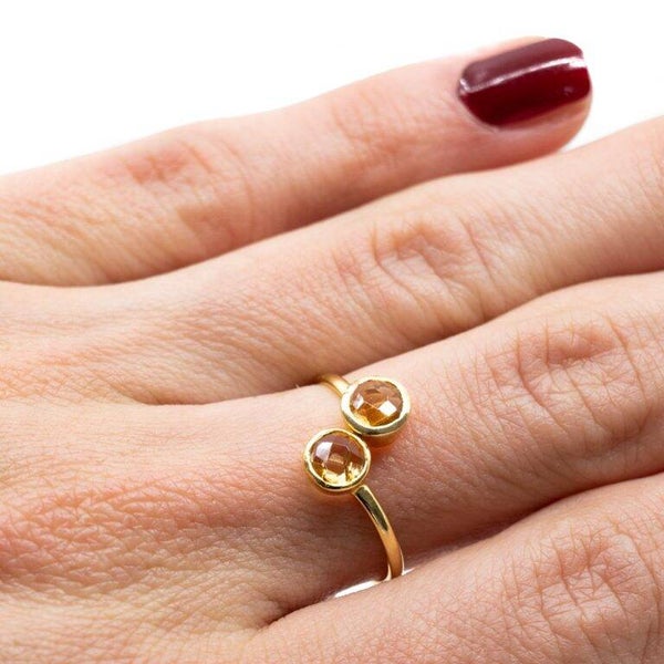 Geboortesteen Ring Citrien November – 925 Zilver Verguld – Verstelbaar