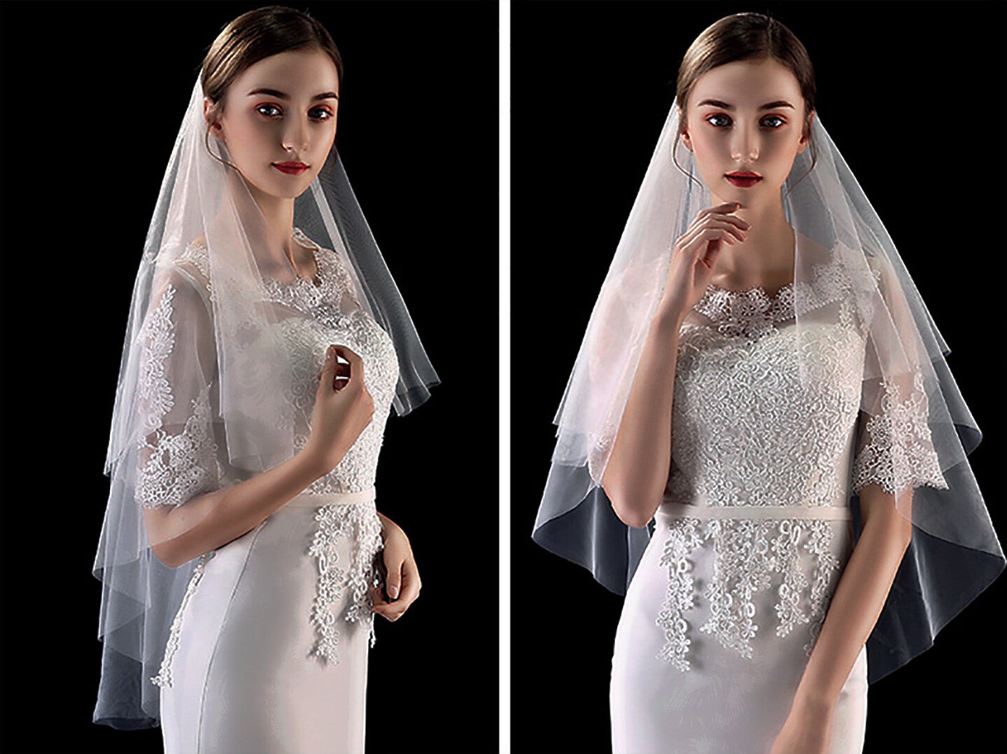 SK007 Kwaliteit Sluier met kam 90cm lang 2 lagen