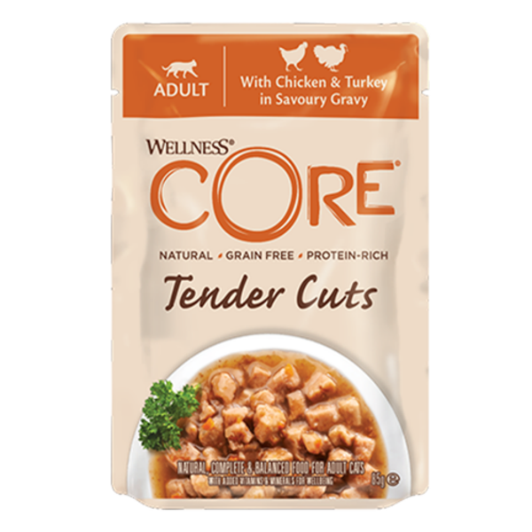 Wellness CORE Tender Cuts, kip en kalkoen in een hartige jus - 85g