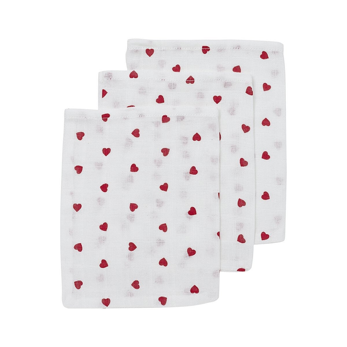 Hydrofiele doeken Sweet Heart White/Red 70x70 - 3-pack