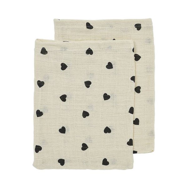 Hydrofiele washandjes pre-washed Sweet Heart Soft Sand/Black - 3-Pack