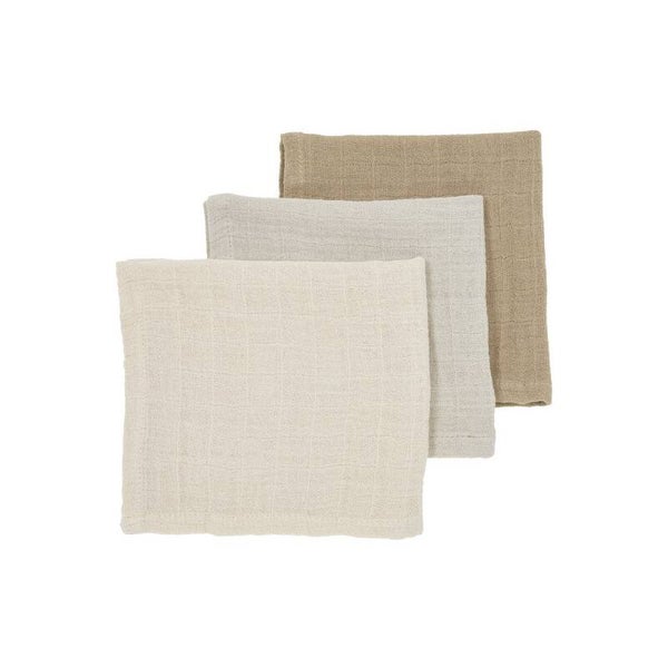 Hydrofiele washandjes pre-washed Soft Sand/Greige/Taupe - 3-pack
