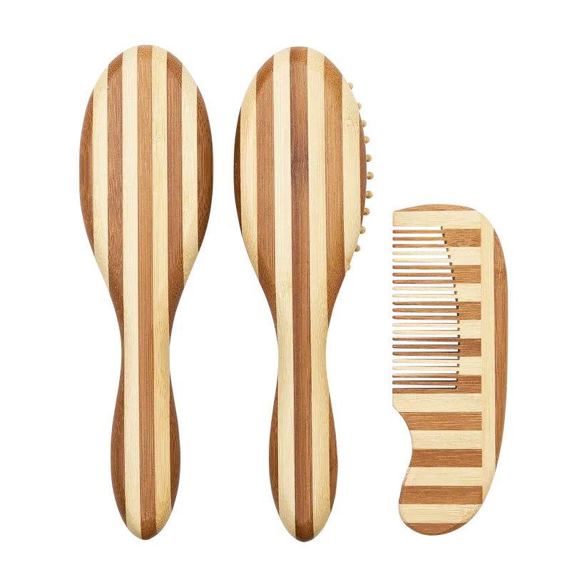 Kapset bamboe 3-delig - Stripe Natural/Walnut
