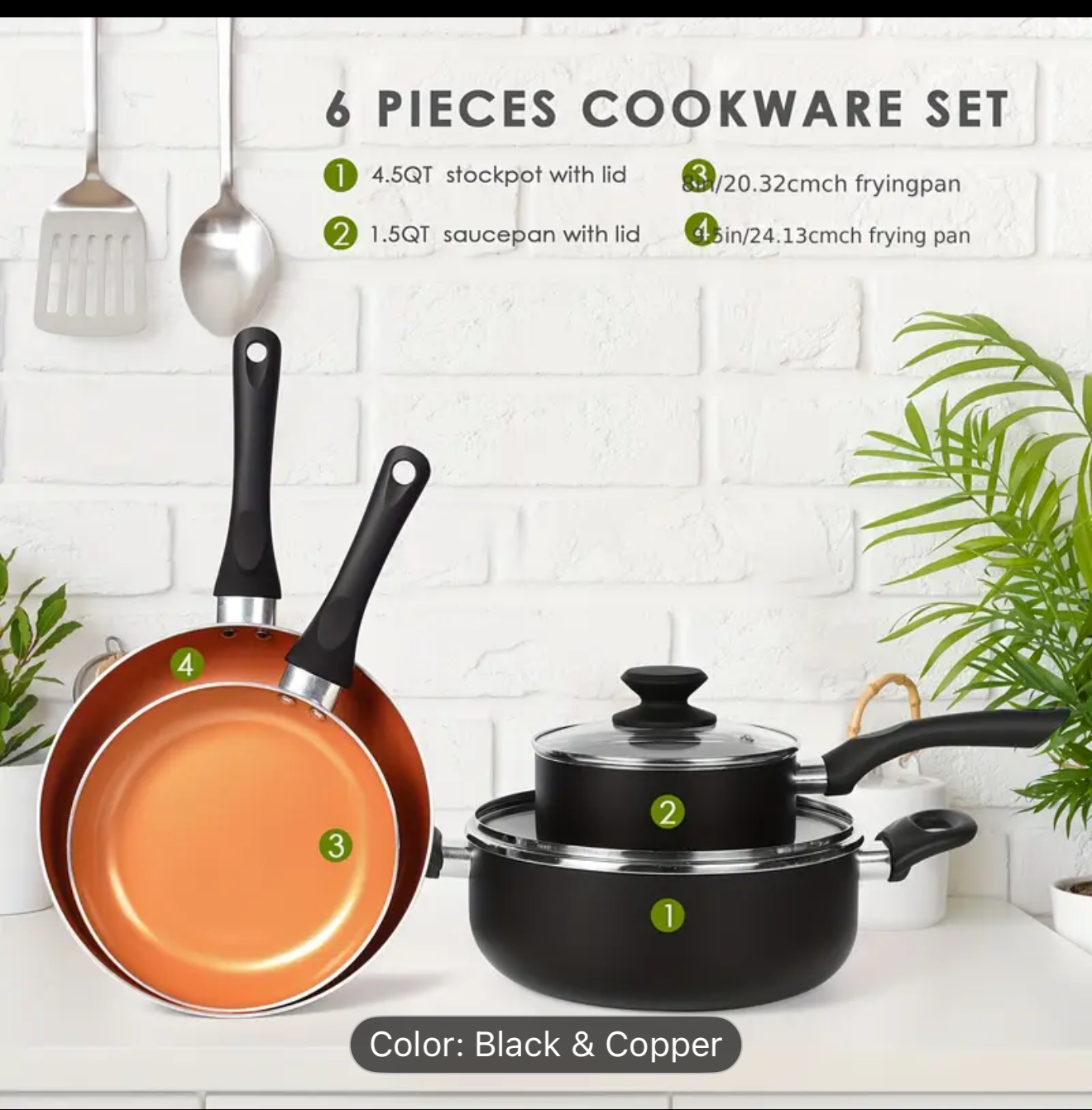 youkada 6pcs ceramic nonstick cookware set - induction compatible pots and pans