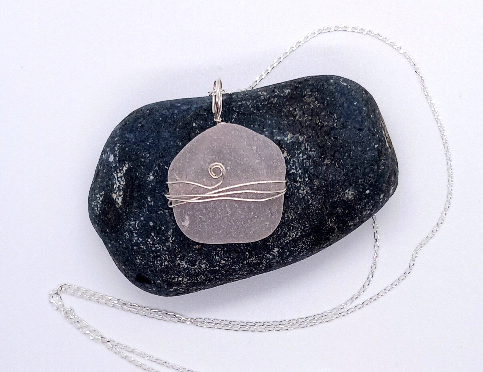 White Seaglass Pendant