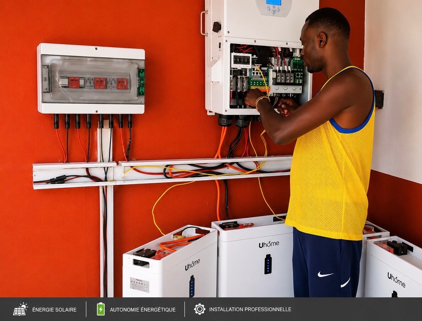 Installation professionnelle de batteries de stockage et système solaire pour l’autonomie énergétique au Sénégal.