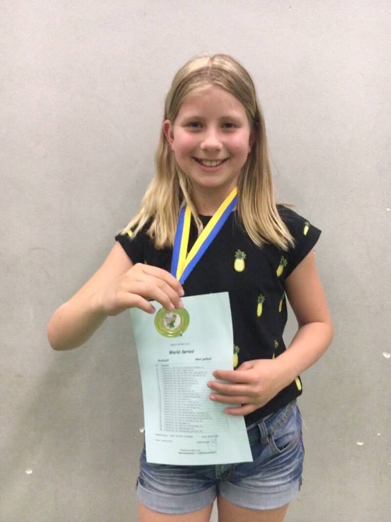 Eva, world series behaald in mei 2018; leeftijd 10 jaar