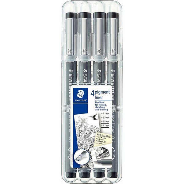 Pochette de 4 feutres techniques Staedtler Pigment Liner, noirs