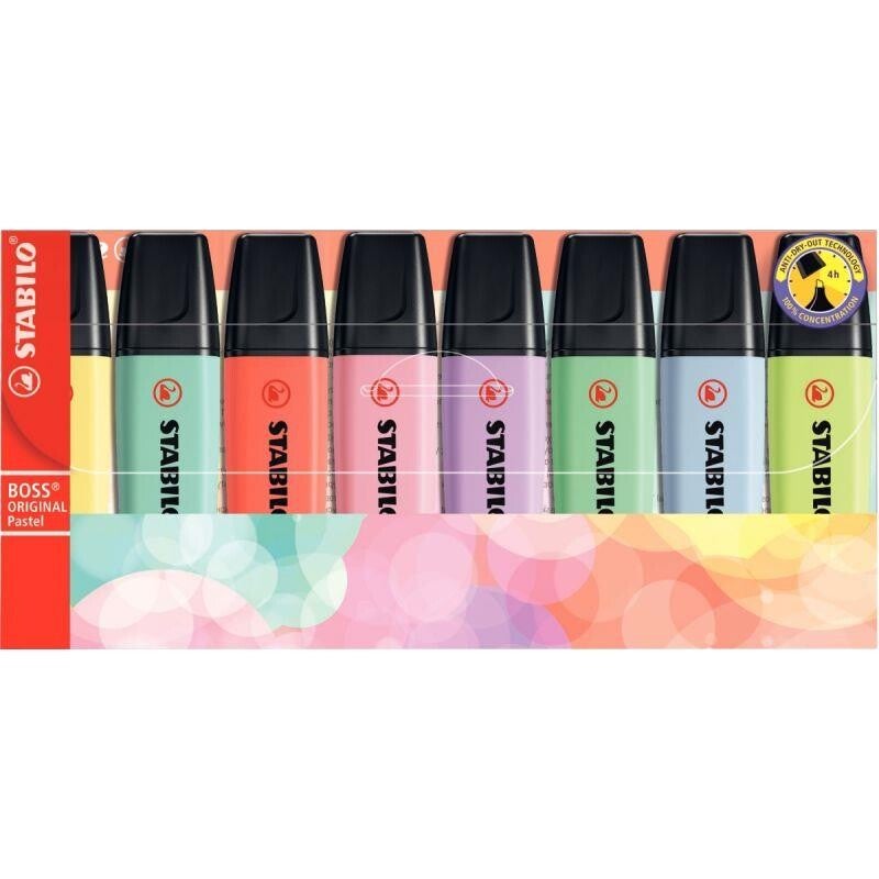 Pochette de 8 surligneurs STABILO Boss pastels