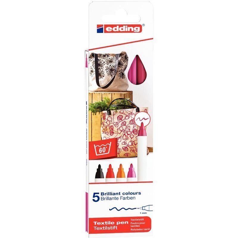 Boîte de 5 marqueurs textile E-4600 chaudes Edding