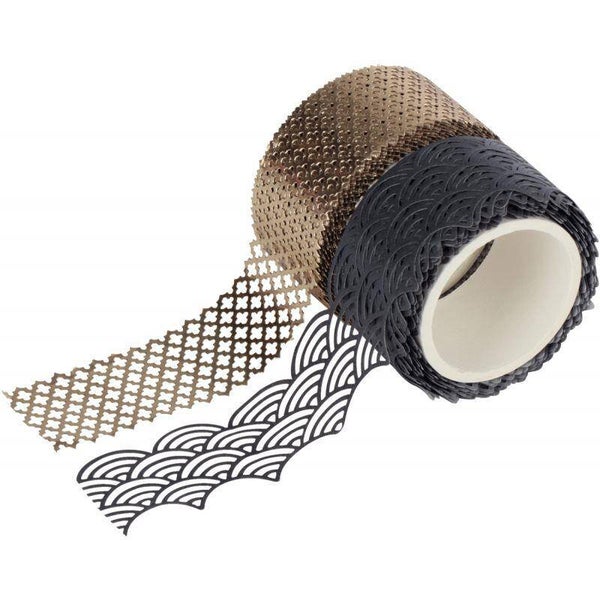 Lot 2 rouleaux de ruban papier adhésif gris et or 5m x 25mm