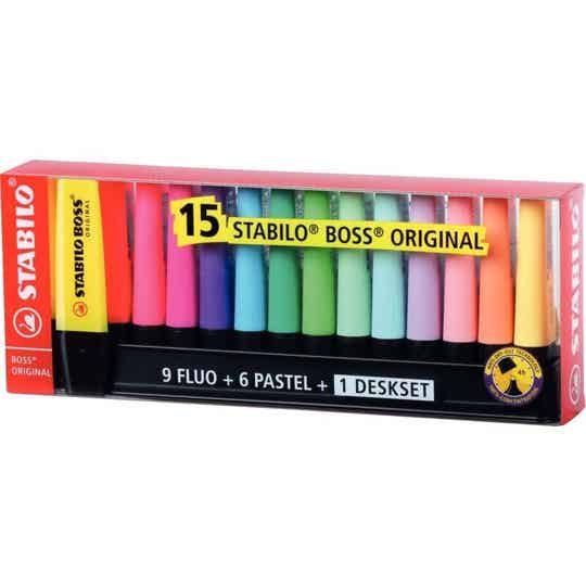 Coffret de 15 surligneurs STABILO Boss + set offert