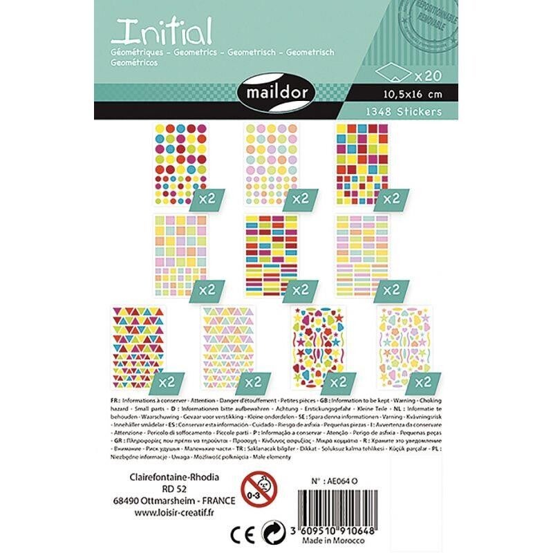 Blister d''environ 1348 gommettes géométriques et fantaisies